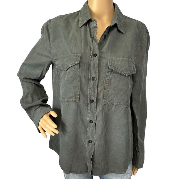 Zara Linen Blend Pocket Shirt Gray Button Collared Long Sleeve Relaxed Size S - Picture 5 of 14